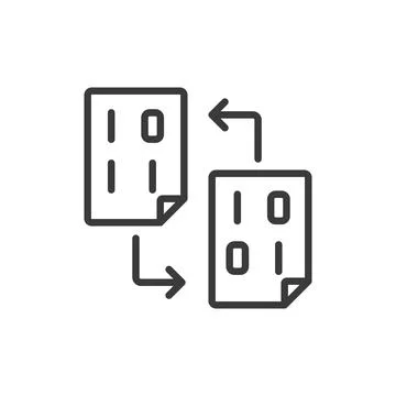 Code converting, icon in line design. Code, converting, transformation, data Illustrazione stock