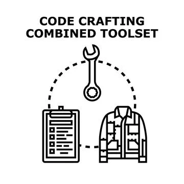 Code crafting combined toolset for development project Illustrazione stock