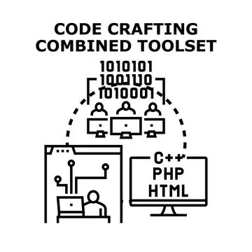 Code crafting combined toolset for software development programming Stock Illustration