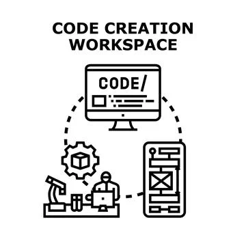 Code creation workspace development programming process 스톡 일러스트