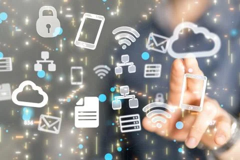 A code data concept in hand digital 3d Stock Photos