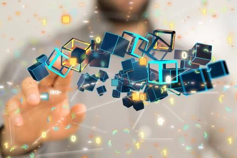 A code data concept in hand digital 3d Stock Photos