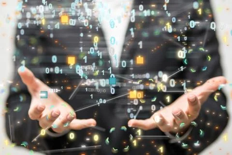 A code data concept in hand digital 3d Stock Photos