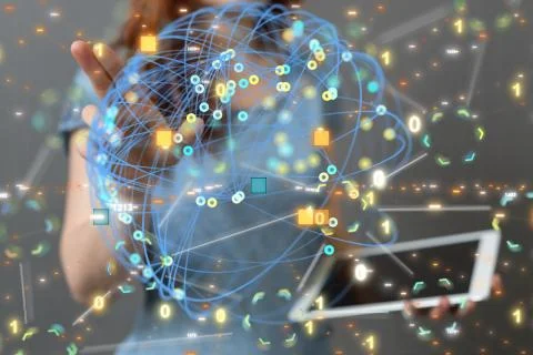 A code data concept in hand digital 3d Stock Photos