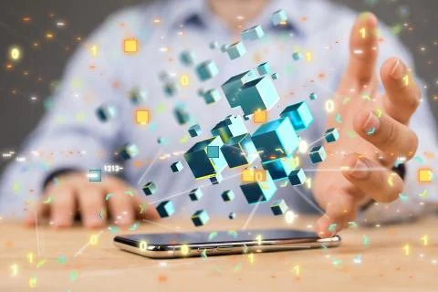 A code data concept in hand digital 3d Stock Photos