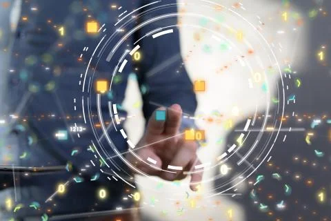 A code data concept in hand digital 3d Stock Photos