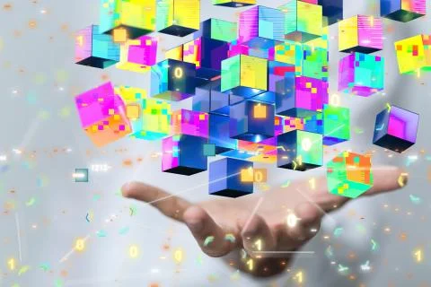 A code data concept in hand digital 3d Stock Photos