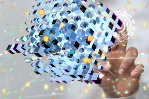 A code data concept in hand digital 3d Stock Photos