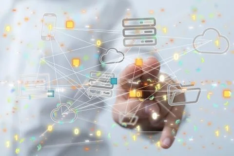 A code data concept in hand digital 3d Stock Photos