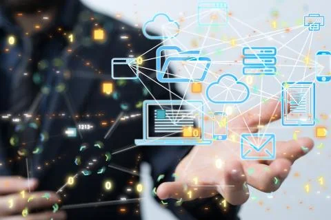 A code data concept in hand digital 3d Foto stock