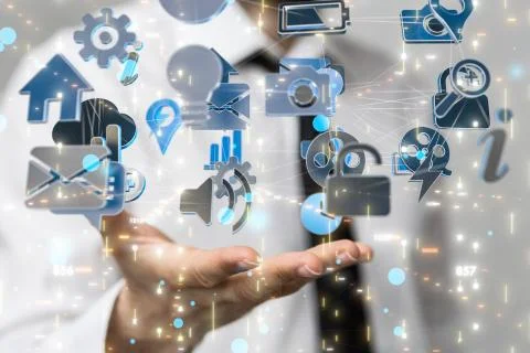 A code data concept in hand digital 3d 스톡 사진