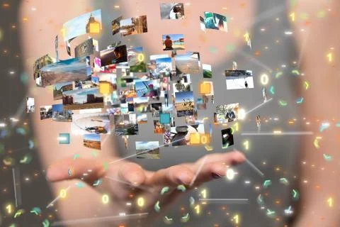 A code data concept in hand digital 3d Stock Photos