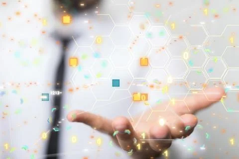 A code data concept in hand digital 3d Foto stock