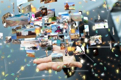 Code data concept in hand digital 3d Foto stock