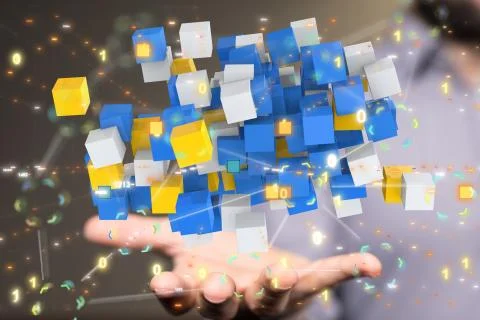 A code data concept in hand media. Stockfoto's