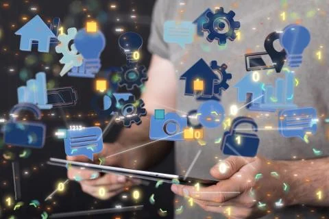 A code data concept in hand media. 库存照片