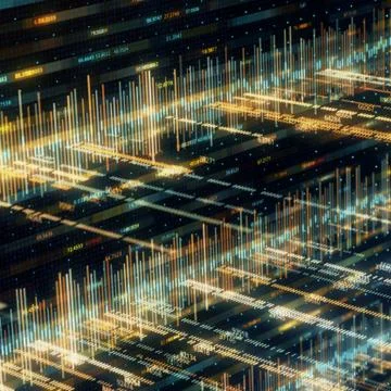 Code data flowing through optical wires. Print of abstract digital art. Stock Illustration