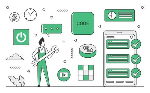 Code debugging process Stock Illustration