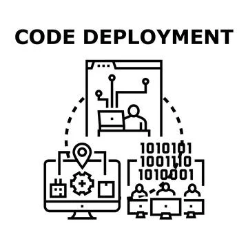 Code deployment process for software development team Illustrazione stock