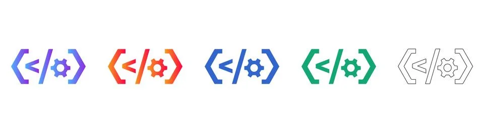 Code Development Gear Icon Set Illustrazione stock