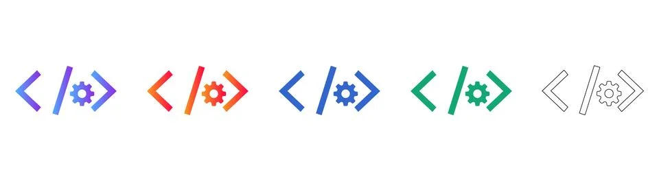 Code Development Gear Icon Set 库存插图