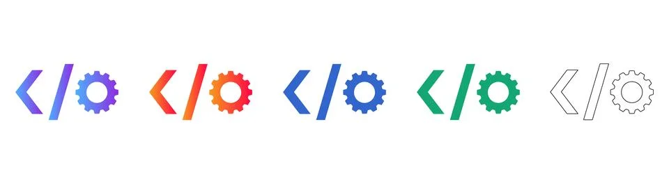 Code Development Gear Icon Set for Software Engineering イラスト素材