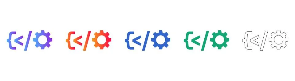 Code Development Gear Icon Set Stock Illustration