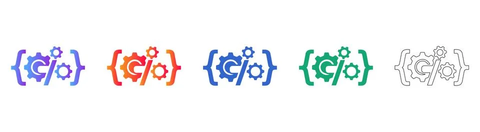 Code Development Gear Icons Set 스톡 일러스트