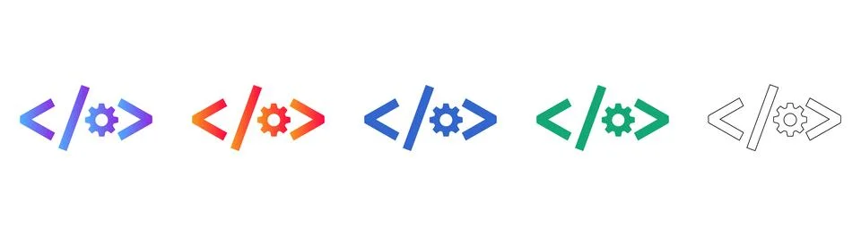 Code Development Icon Set with Gear Symbol 스톡 일러스트