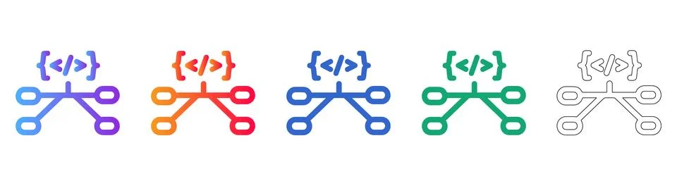 Code Development Icons with Branching Logic Stock Illustration