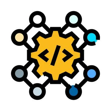 Code development network connecting multiple digital nodes Ilustración de archivo