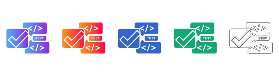 Code Development Test and Validation Icons Stock Illustration