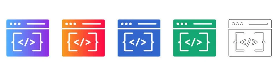 Code Development Window Icon Set Illustration