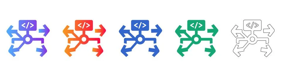 Code Development Workflow Icon Set 库存插图