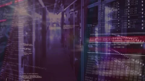 On code drift server corridor gliding while encryption bar appearing scrolling Video stock 325837217