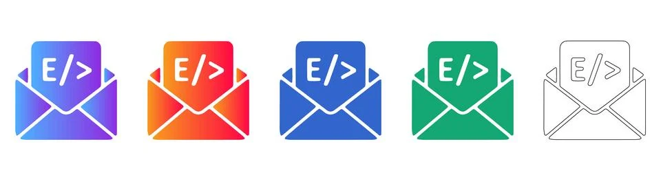 Code email envelope programming icon set Illustrazione stock