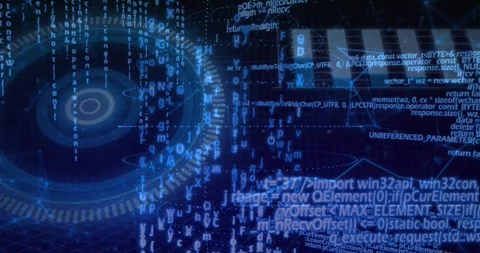 Code emerging starting HUD rotating, streams cascading, charts forming into Stock Footage 317128438