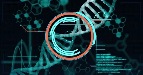 Code emerging triggers energy gauge animating around cyan helix showing launch Stock Footage 311454886