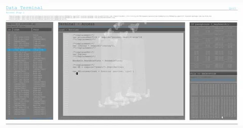 Code entries and data terminal access animation over technical interface Stock Footage 305133540