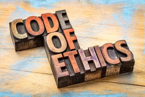 Code of ethics bannert in wood type code of ethics banner - word abstract ... Foto stock