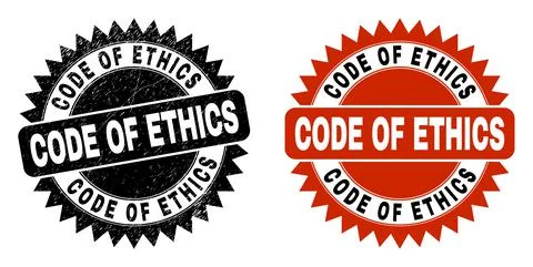 CODE OF ETHICS Black Rosette Stamp Seal with Distress Style Illustrazione stock