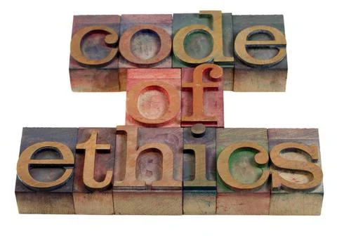 Code of ethics code of ethics words or headline - vintage wooden letterpre... Stock-Fotos