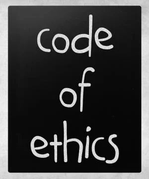 "code of ethics" handwritten with white chalk on a blackboard Stockillustratie