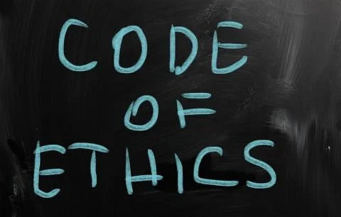 "code of ethics" handwritten with white chalk on a blackboard Stock Illustration