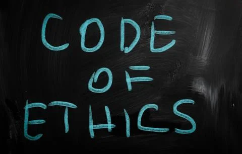 "code of ethics" handwritten with white chalk on a blackboard Stockillustratie