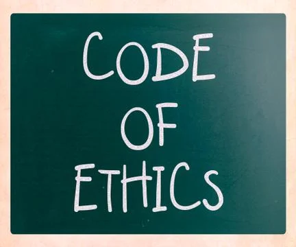 "code of ethics" handwritten with white chalk on a blackboard Stock Illustration