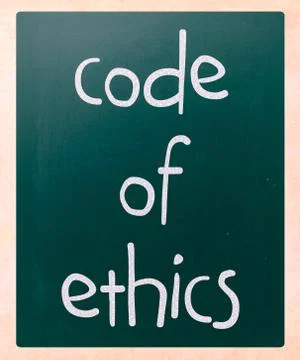 "code of ethics" handwritten with white chalk on a blackboard Stock Photos