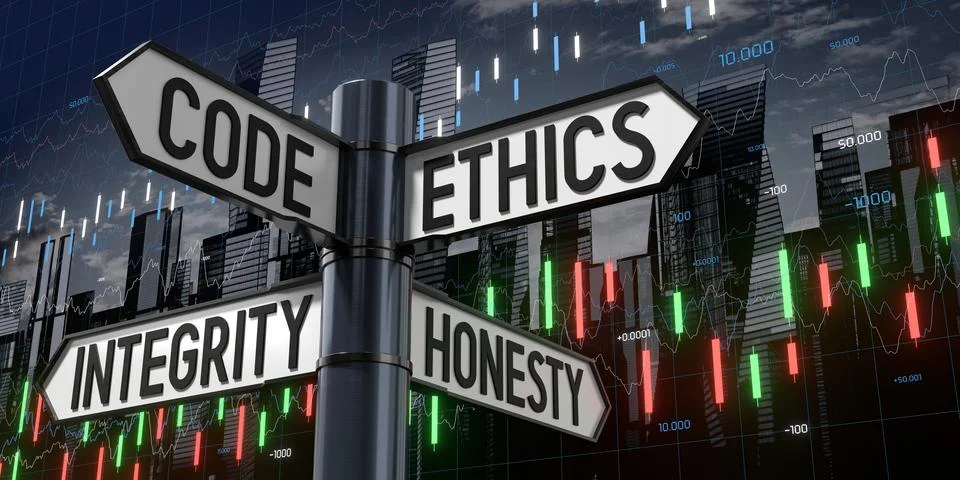 Code, Ethics, Integrity, Honesty - Signpost with Four Arrows Illustrazione stock