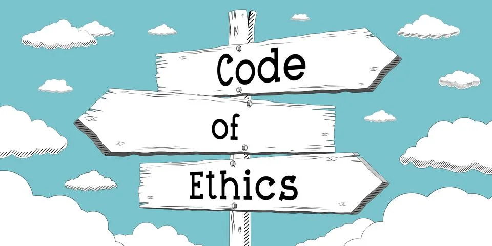 Code of ethics - outline signpost with three arrows Illustrazione stock
