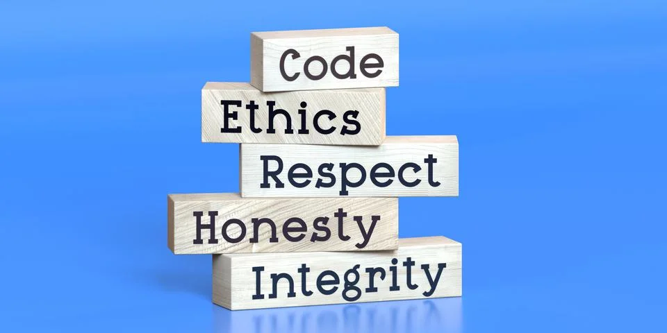 Code, ethics, respect, honesty, integrity - words on wooden blocks Stockillustratie